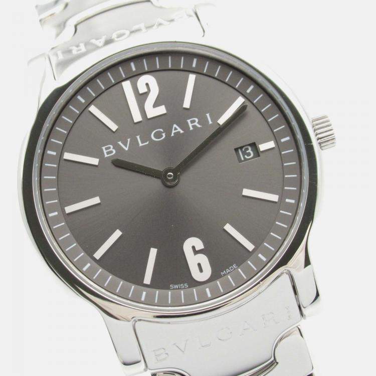 Pre Owned Bvlgari Solotempo ST35S Quartz Black Stainless Steel Men's Wristwatch 35 mm