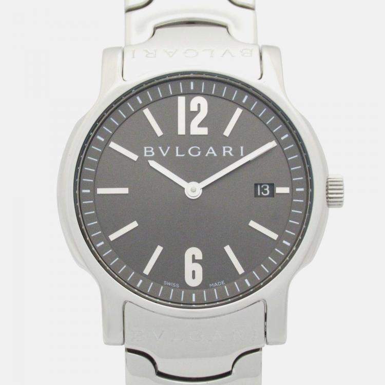 Pre Owned Bvlgari Solotempo ST35S Quartz Black Stainless Steel Men's Wristwatch 35 mm
