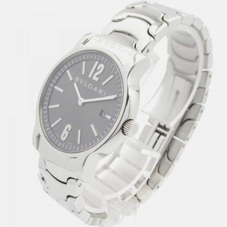 Pre Owned Bvlgari Solotempo ST35S Quartz Black Stainless Steel Men's Wristwatch 35 mm