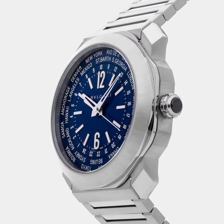 Pre Owned Pre-Owned Bvlgari Octo Roma World Timer 103481 Blue Automatic Stainless Steel Men's Wristwatch 41 mm