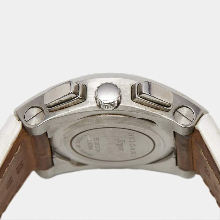 Pre Owned Bvlgari Ergon EG35SCH Mother Of Pearl Diamond Stainless Steel Alligator Leather Women's Wristwatch 35 mm