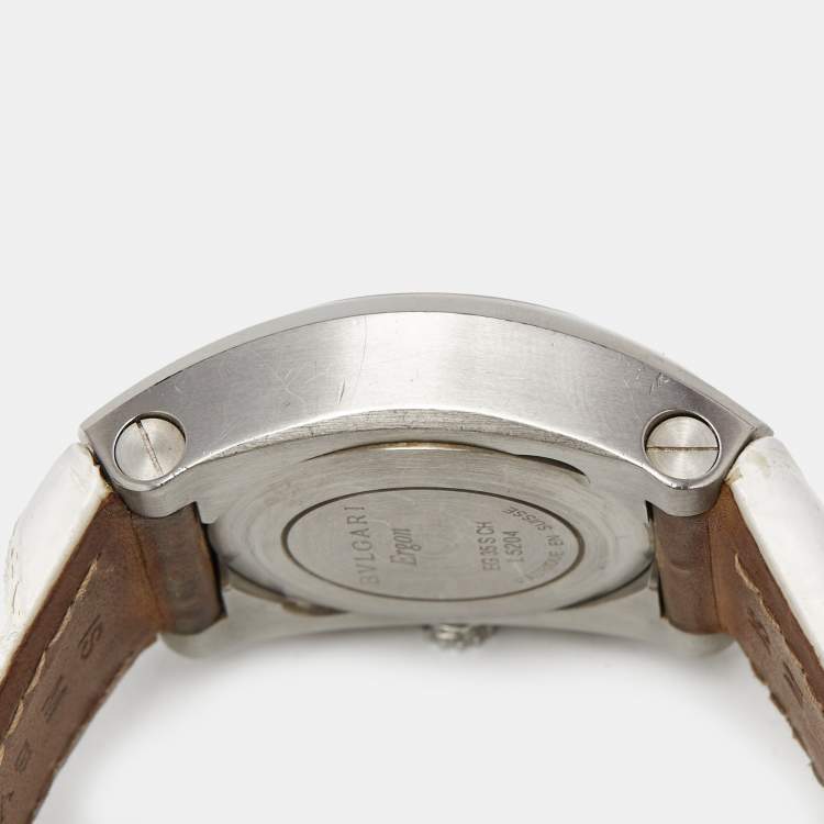 Pre Owned Bvlgari Ergon EG35SCH Mother Of Pearl Diamond Stainless Steel Alligator Leather Women's Wristwatch 35 mm