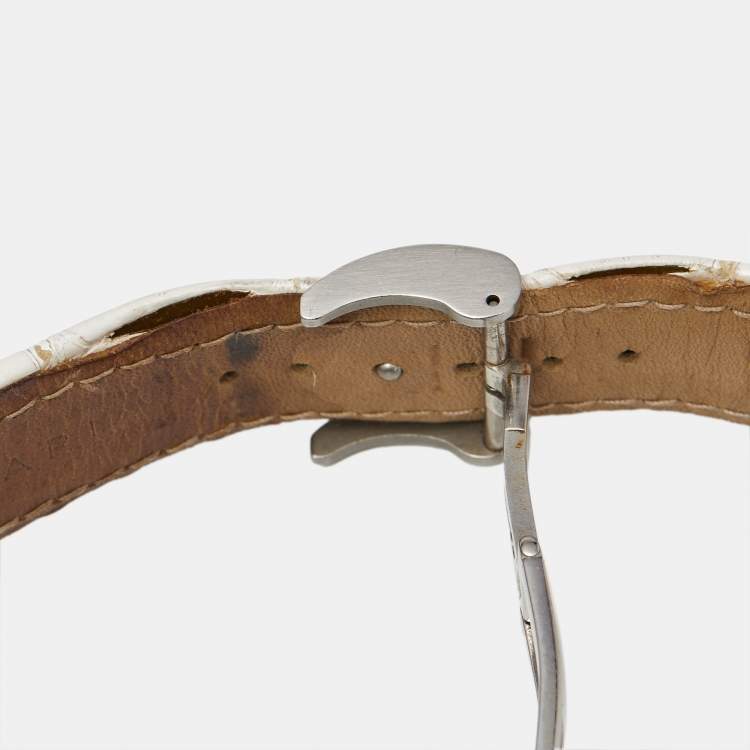 Pre Owned Bvlgari Ergon EG35SCH Mother Of Pearl Diamond Stainless Steel Alligator Leather Women's Wristwatch 35 mm