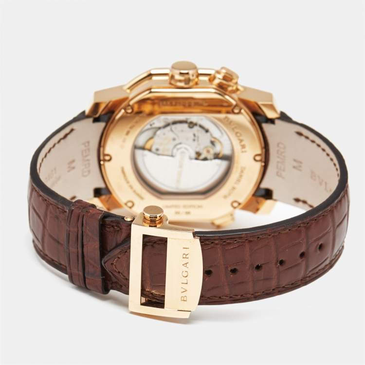 Pre Owned Bvlgari Daniel Roth Papillon Voyageur Limited Edition GMT 101835 White Dial 18K Rose Gold Alligator Leather Men's Wristwatch 43 mm