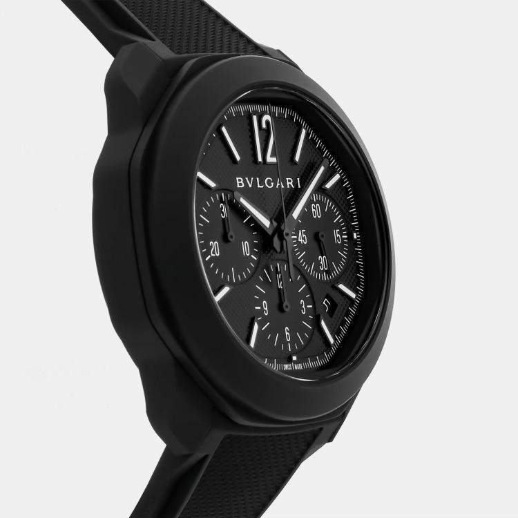 Pre Owned Bvlgari Octo Roma 103932 Automatic Chronograph Black Dial Black Steel Men's Wristwatch 42mm