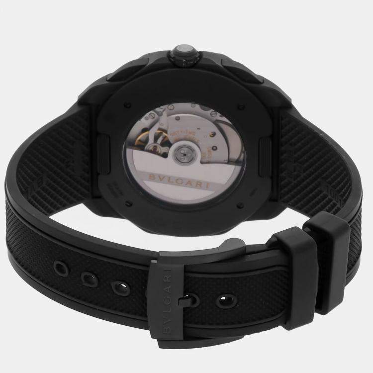 Pre Owned Bvlgari Octo Roma 103932 Automatic Chronograph Black Dial Black Steel Men's Wristwatch 42mm