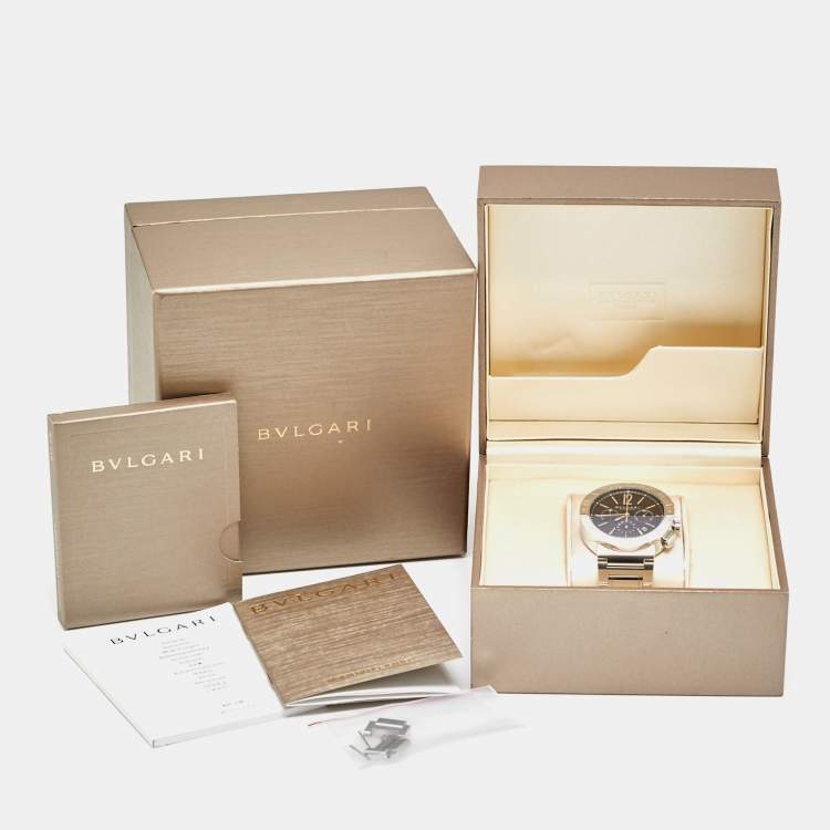 Pre Owned Bvlgari Bvlgari BB 42 SS CH Black Dial Stainless Steel Men's Wristwatch 42 mm