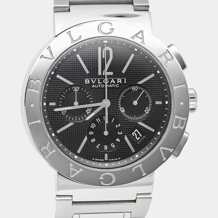 Pre Owned Bvlgari Bvlgari BB 42 SS CH Black Dial Stainless Steel Men's Wristwatch 42 mm