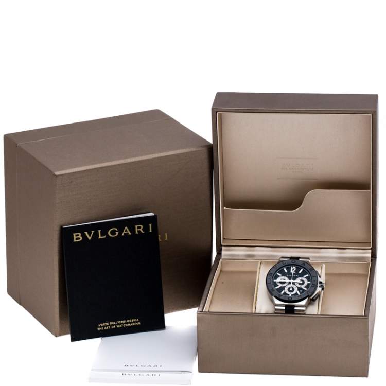 Pre Owned Bvlgari Black Ceramic Stainless Steel Rubber Diagono DG42SCCH Men's Wristwatch 42 mm
