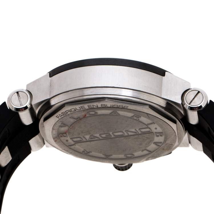 Pre Owned Bvlgari Black Ceramic Stainless Steel Rubber Diagono DG42SCCH Men's Wristwatch 42 mm