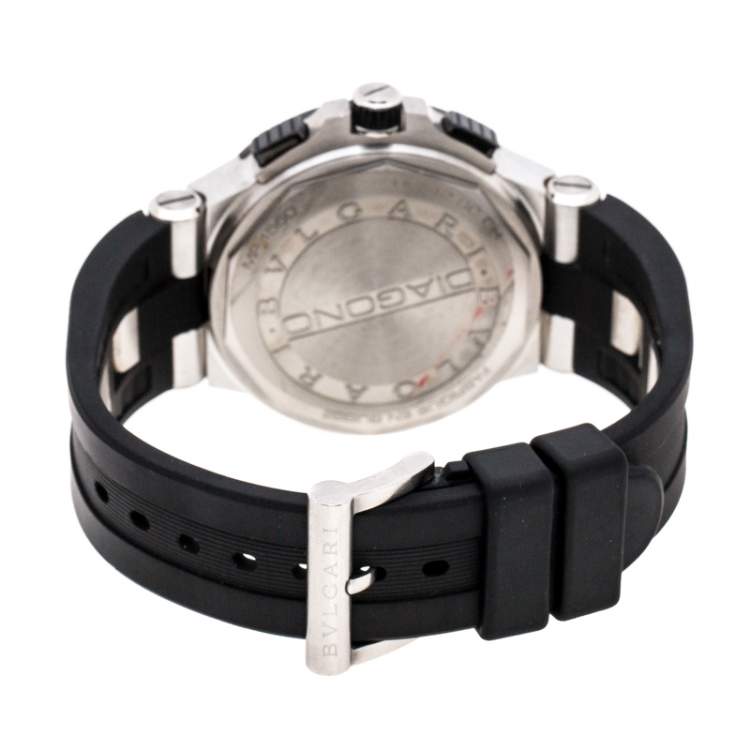 Pre Owned Bvlgari Black Ceramic Stainless Steel Rubber Diagono DG42SCCH Men's Wristwatch 42 mm