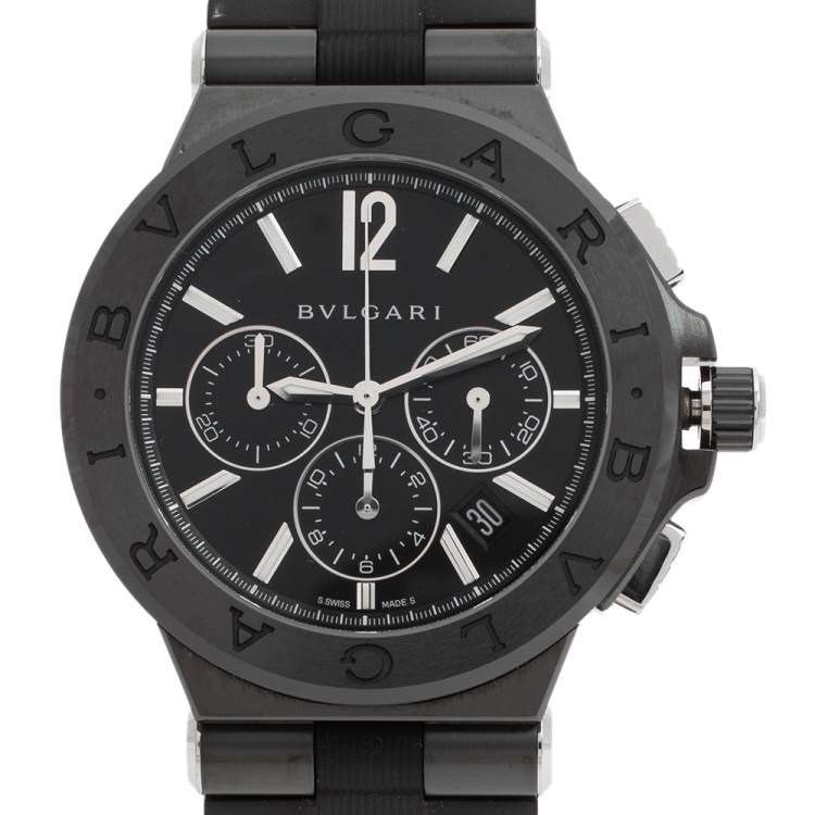 Pre Owned Bvlgari Black Ceramic Stainless Steel Rubber Diagono DG 42 BSC CH Men's Wristwatch 42 mm