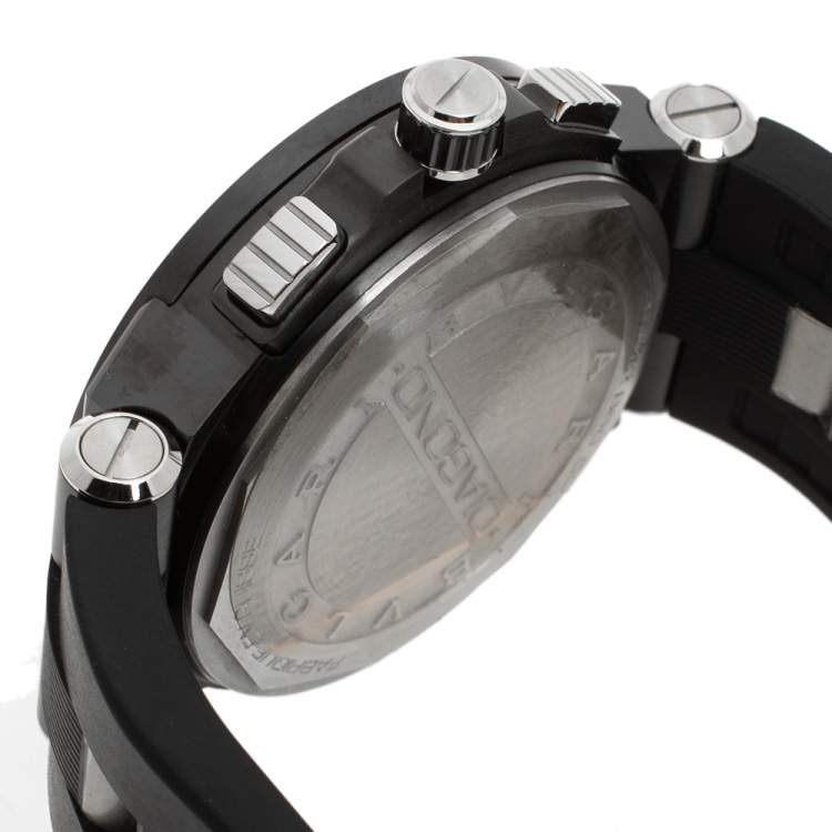 Pre Owned Bvlgari Black Ceramic Stainless Steel Rubber Diagono DG 42 BSC CH Men's Wristwatch 42 mm