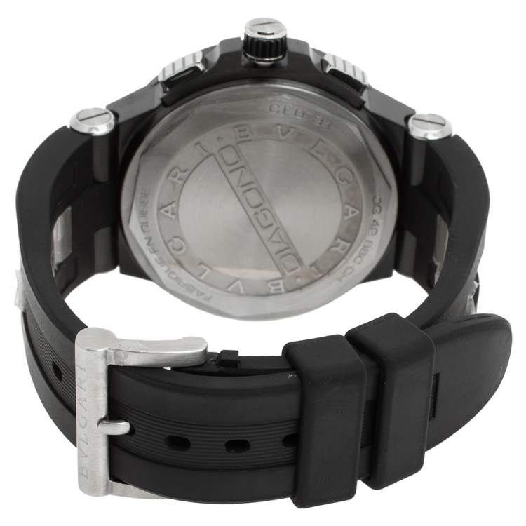 Pre Owned Bvlgari Black Ceramic Stainless Steel Rubber Diagono DG 42 BSC CH Men's Wristwatch 42 mm