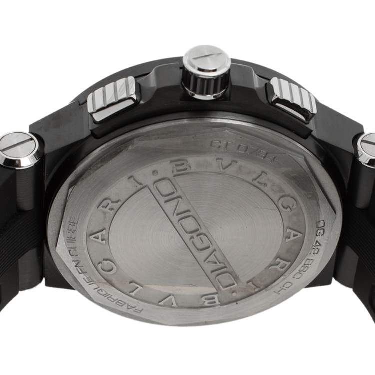Pre Owned Bvlgari Black Ceramic Stainless Steel Rubber Diagono DG 42 BSC CH Men's Wristwatch 42 mm