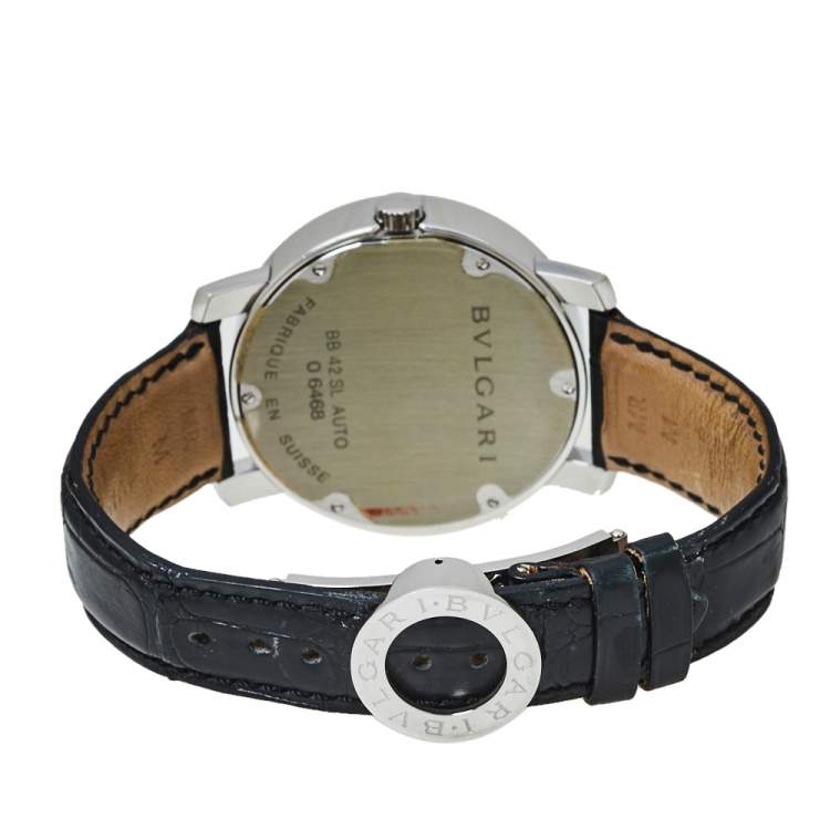 Pre Owned Bvlgari Bvlgari Black Stainless Steel BB 42 SL Auto Men's Wristwatch 42 MM