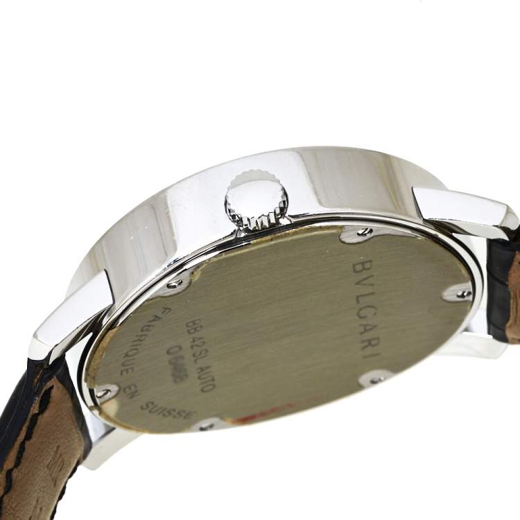 Pre Owned Bvlgari Bvlgari Black Stainless Steel BB 42 SL Auto Men's Wristwatch 42 MM