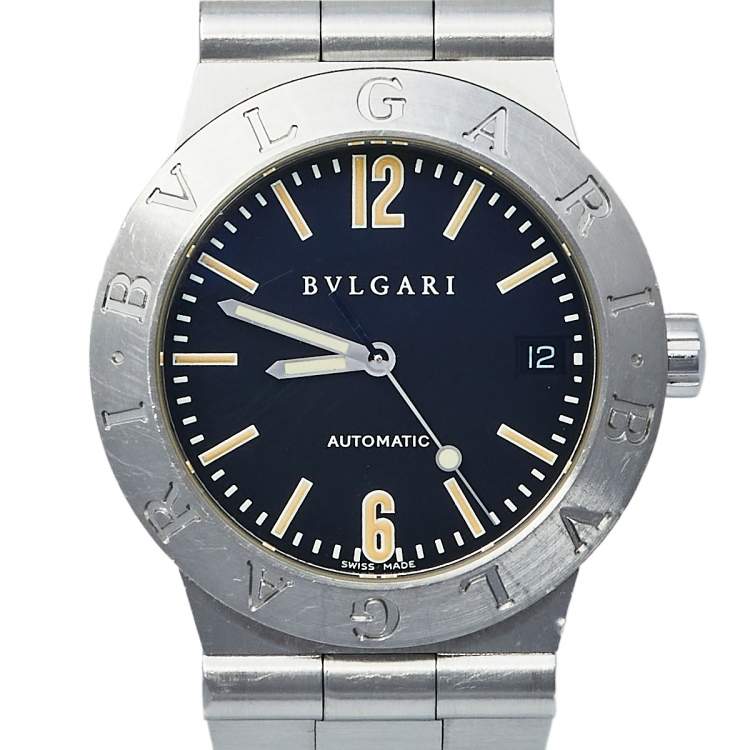 Pre Owned Bvlgari Black Stainless Steel LC 35 S Diagono Automatic Men's Wristwatch 35 MM