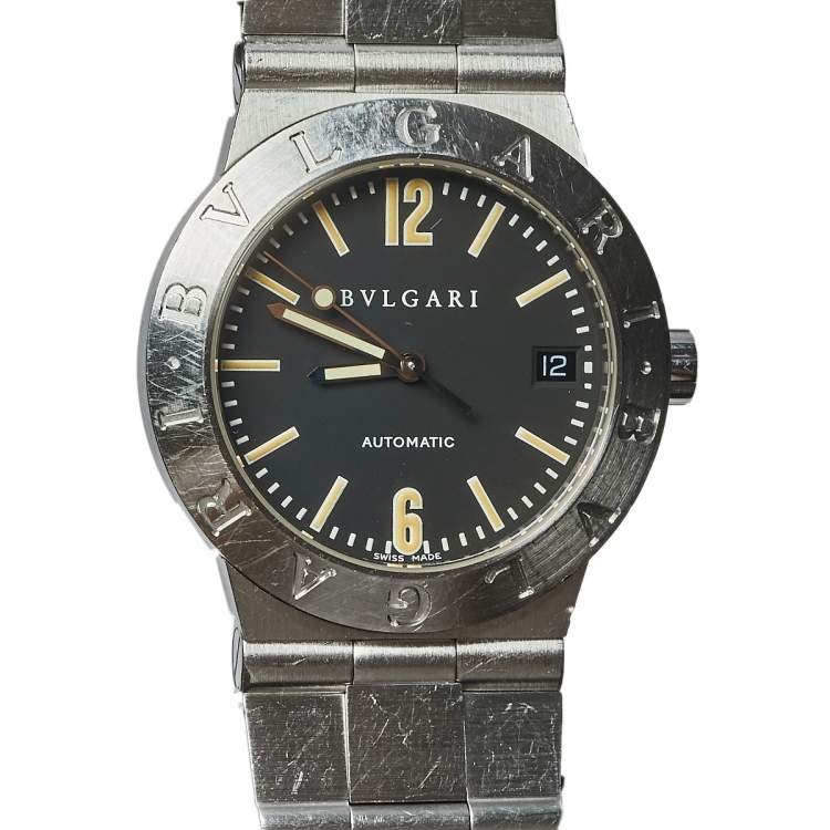 Pre Owned Bvlgari Black Stainless Steel LC 35 S Diagono Automatic Men's Wristwatch 35 MM