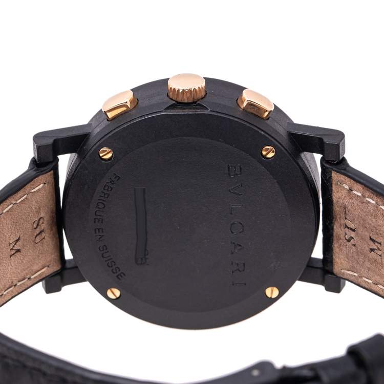 Pre Owned Bvlgari Black Carbon Rose Gold BB 38 CL CH Paris Limited Edition Men's Wristwatch 38 mm