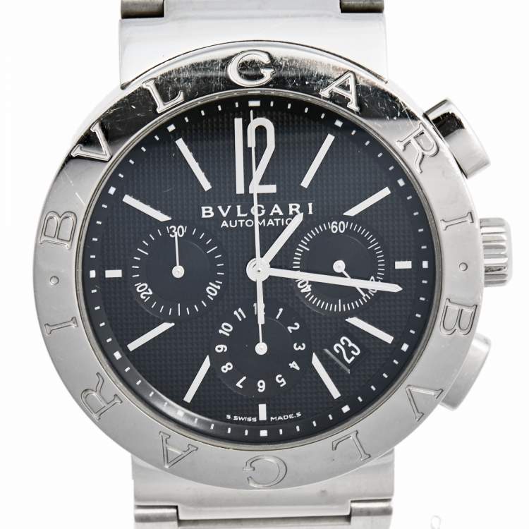 Pre Owned Bvlgari Black Stainless Steel Bvlgari BB 42 SS CH Men's Wristwatch 42 mm