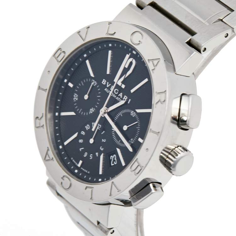 Pre Owned Bvlgari Black Stainless Steel Bvlgari BB 42 SS CH Men's Wristwatch 42 mm