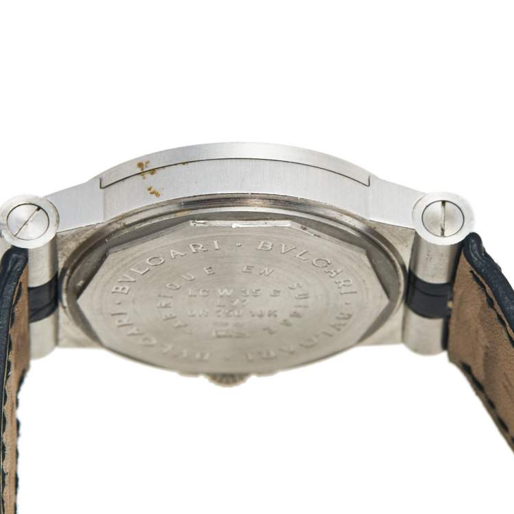 Pre Owned Bvlgari White 18K White Gold Alligator Leather Diagono Men's Wristwatch 35 mm