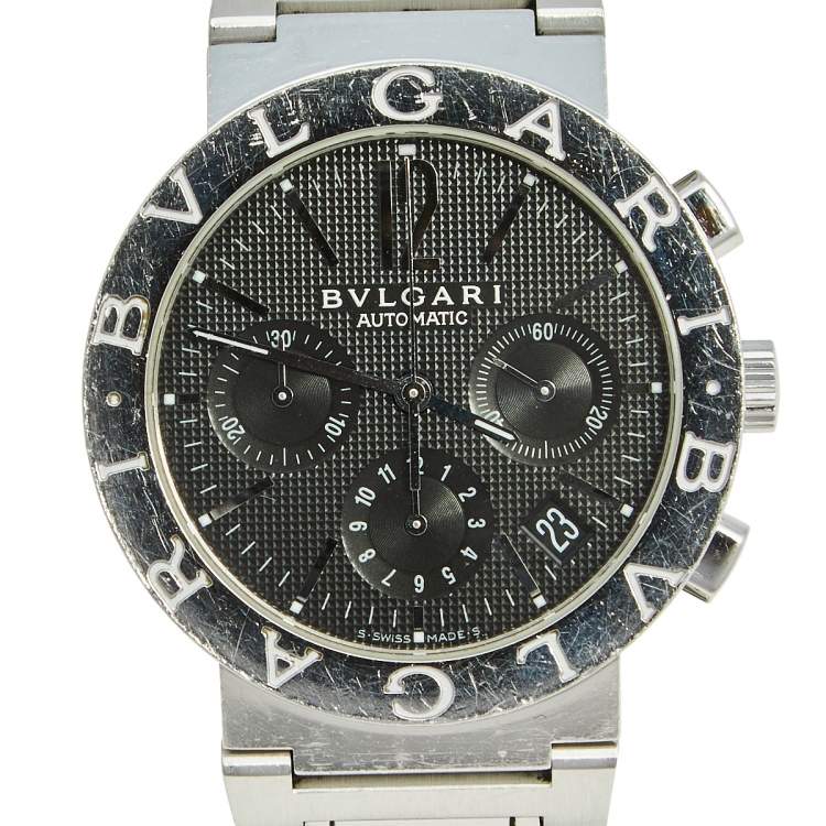 Pre Owned Bvlgari Black Stainless Steel Bvlgari BB38SSCH Men's Wristwatch 38 mm