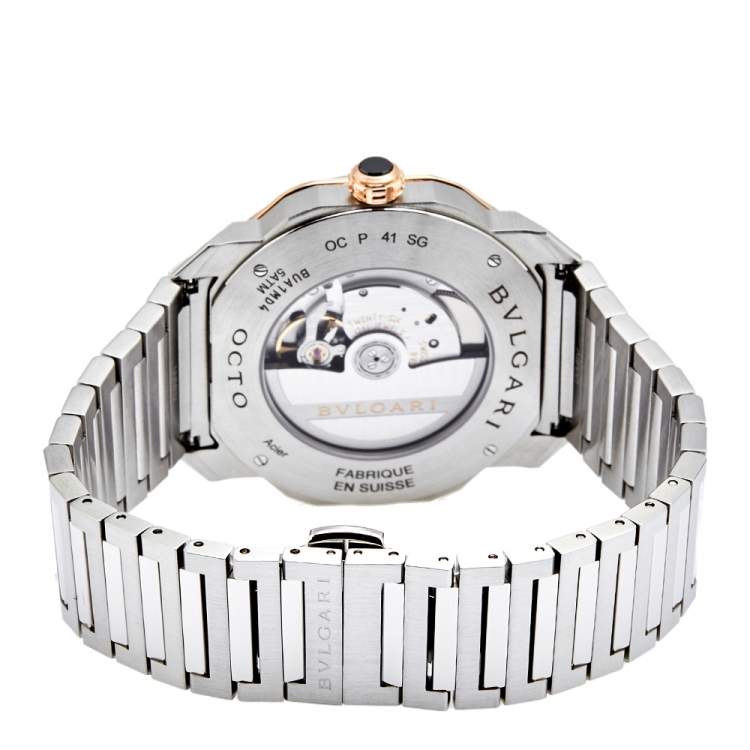 Pre Owned Bvlgari Grey 18k Rose Gold Stainless Steel Octo Roma 103083 Men's Wristwatch 41 mm