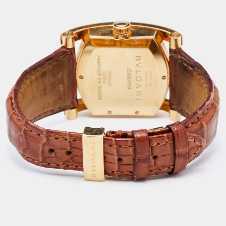 Pre Owned Bvlgari Cream 18k Yellow Gold Alligator Assioma AA 44 G Men's Wristwatch 44 mm 