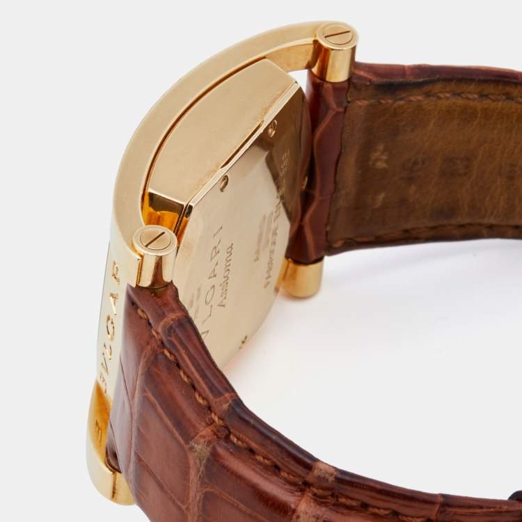 Pre Owned Bvlgari Cream 18k Yellow Gold Alligator Assioma AA 44 G Men's Wristwatch 44 mm 