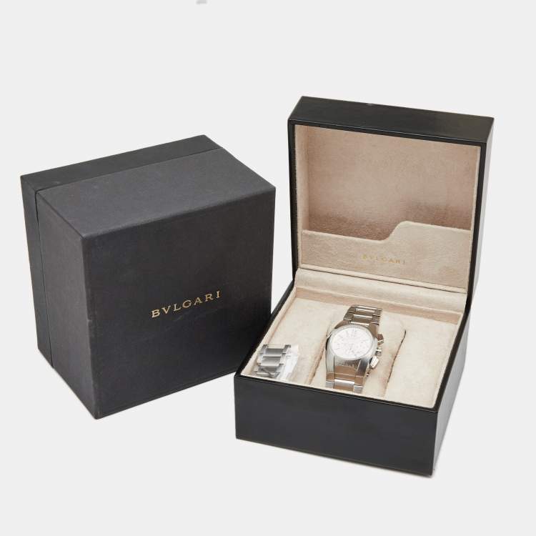 Pre Owned Bvlgari Silver Stainless Steel Ergon EG 35 S CH Men's Wristwatch 35 mm