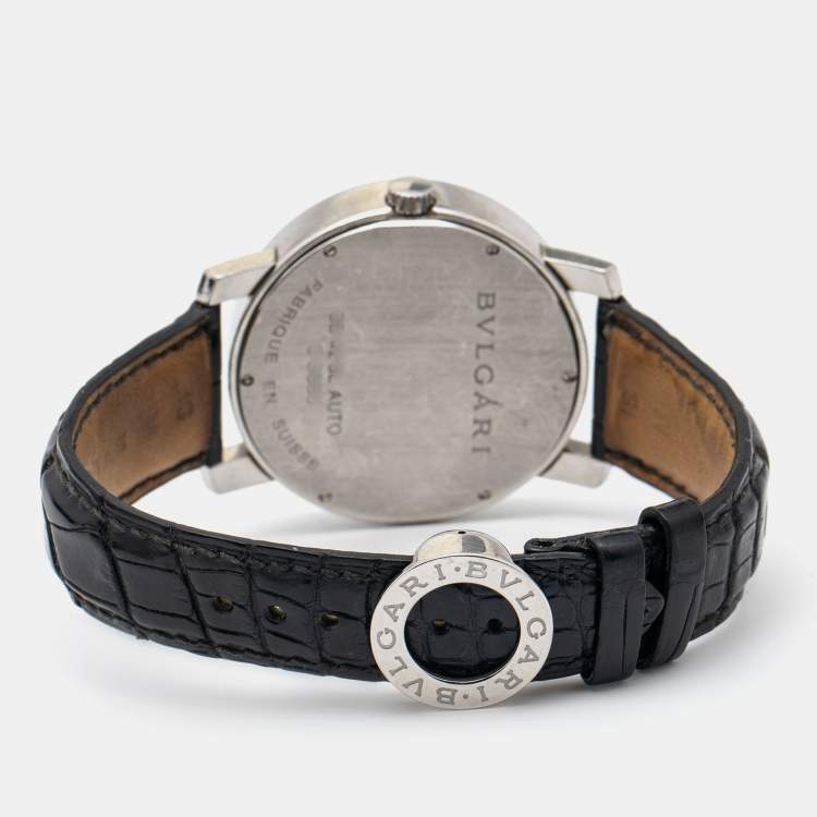 Pre Owned Bvlgari Bvlgari White Stainless Steel Aliigator Leather BB 42 SL Auto Men's Wristwatch 42 MM