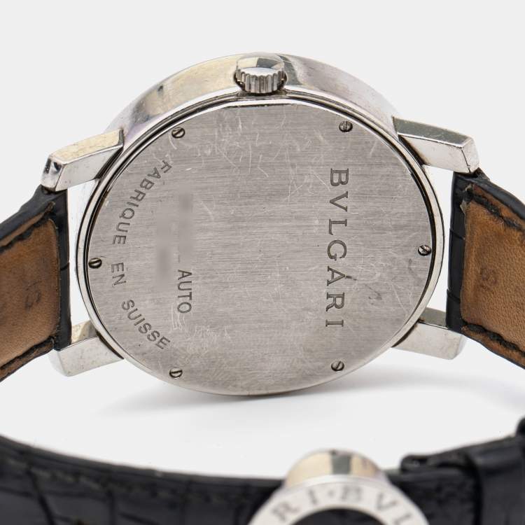 Pre Owned Bvlgari Bvlgari White Stainless Steel Aliigator Leather BB 42 SL Auto Men's Wristwatch 42 MM