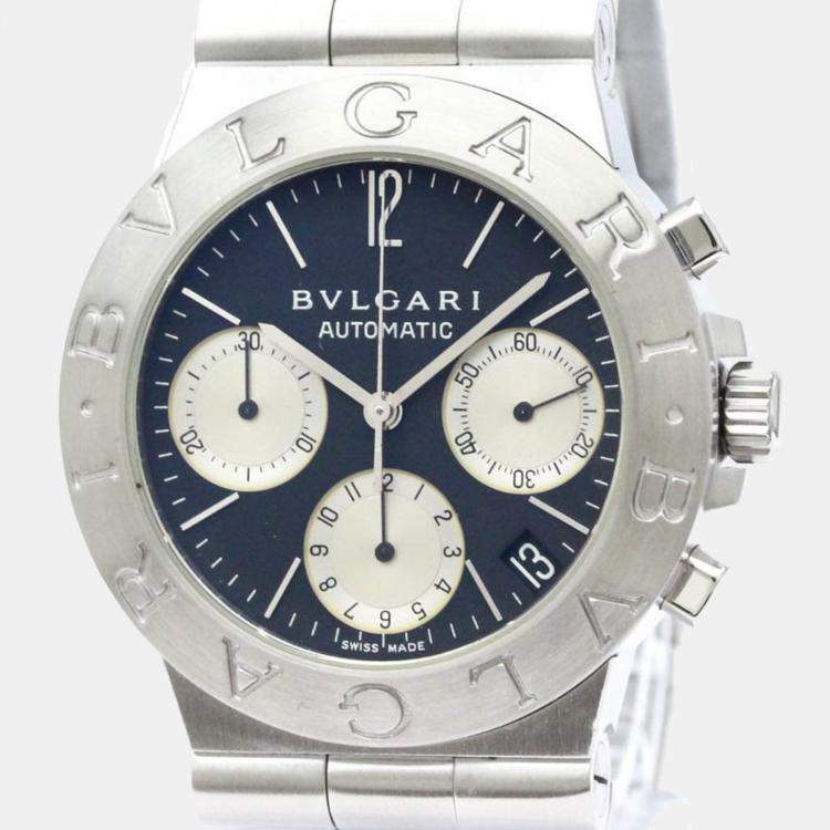 Pre Owned Bvlgari Black Stainless Steel Diagono CH35S AUTO Automatic Men's Wristwatch 35 mm