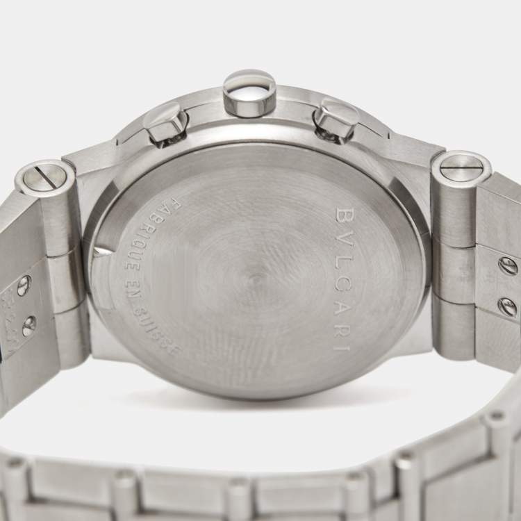Pre Owned Bvlgari Black Stainless Steel Diagono CH35S Men's Wristwatch 35 mm 