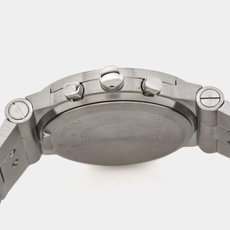 Pre Owned Bvlgari Black Stainless Steel Diagono CH35S Men's Wristwatch 35 mm 