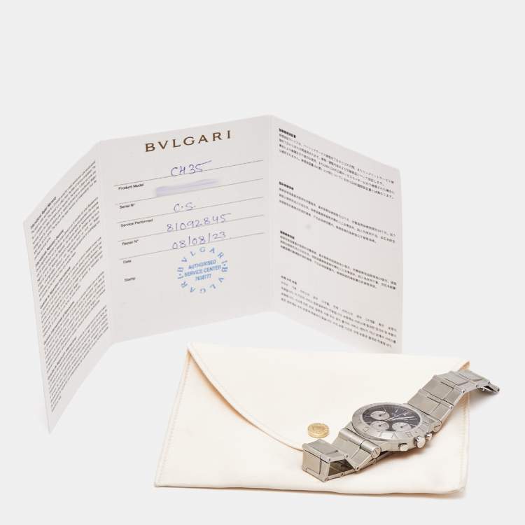 Pre Owned Bvlgari Black Stainless Steel Diagono CH35S Men's Wristwatch 35 mm 