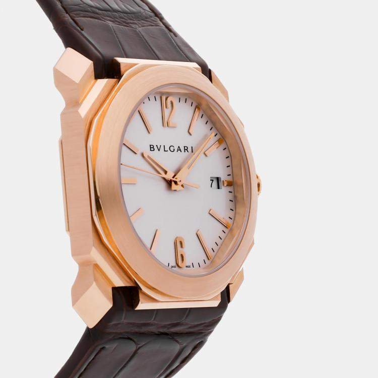 Pre Owned Bvlgari Octo 102119 Automatic Silver 18k Rose Gold Men’s Wristwatch 38mm