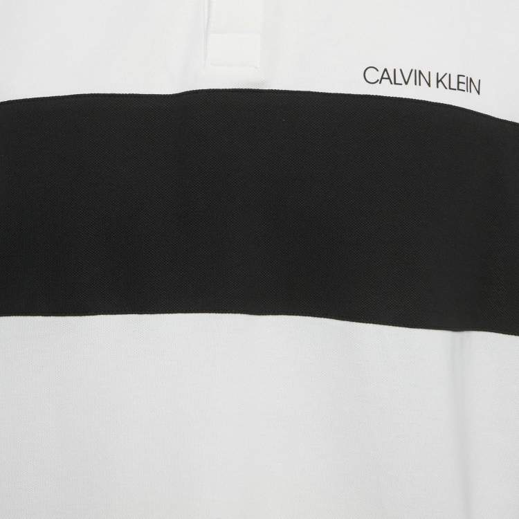 Pre Owned Calvin Klein White Logo Applique Cotton Slim Fit Polo T-Shirt XXL 