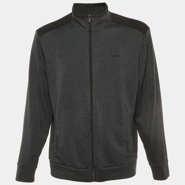 Pre Owned Calvin Klein Grey/Black Jersey Zip Up Jacket L
