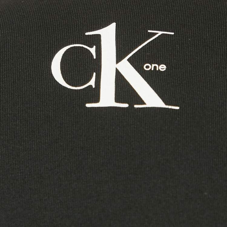 Pre Owned Calvin Klein CKone Black Rose Print Jersey Distressed T-Shirt XS