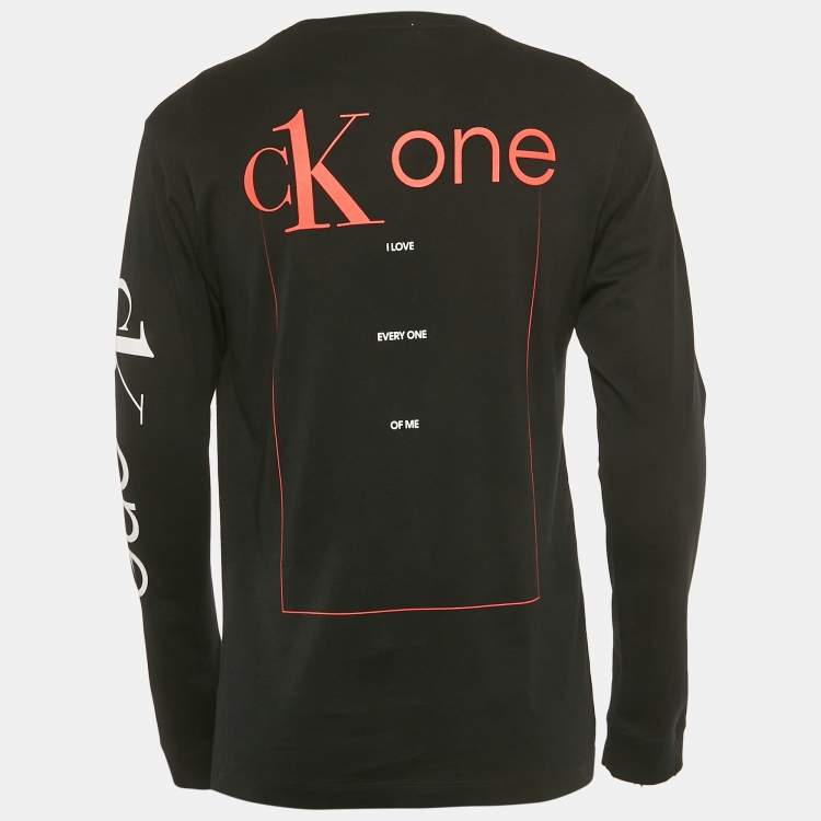 Pre Owned Calvin Klein CKone Black Rose Print Jersey Distressed T-Shirt XS