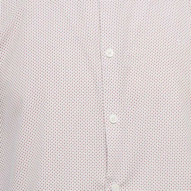 Pre Owned Calvin Klein White/Red Dots Print Cotton Blend Half Sleeve Shirt L