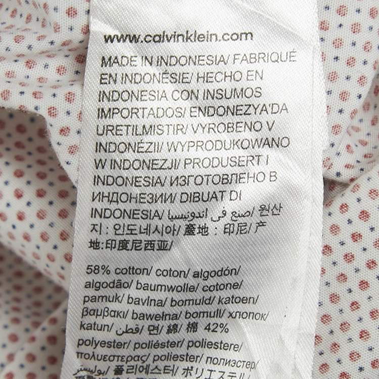 Pre Owned Calvin Klein White/Red Dots Print Cotton Blend Half Sleeve Shirt L