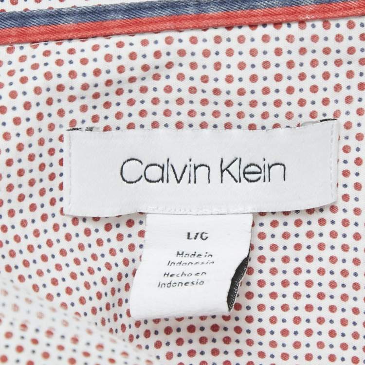Pre Owned Calvin Klein White/Red Dots Print Cotton Blend Half Sleeve Shirt L