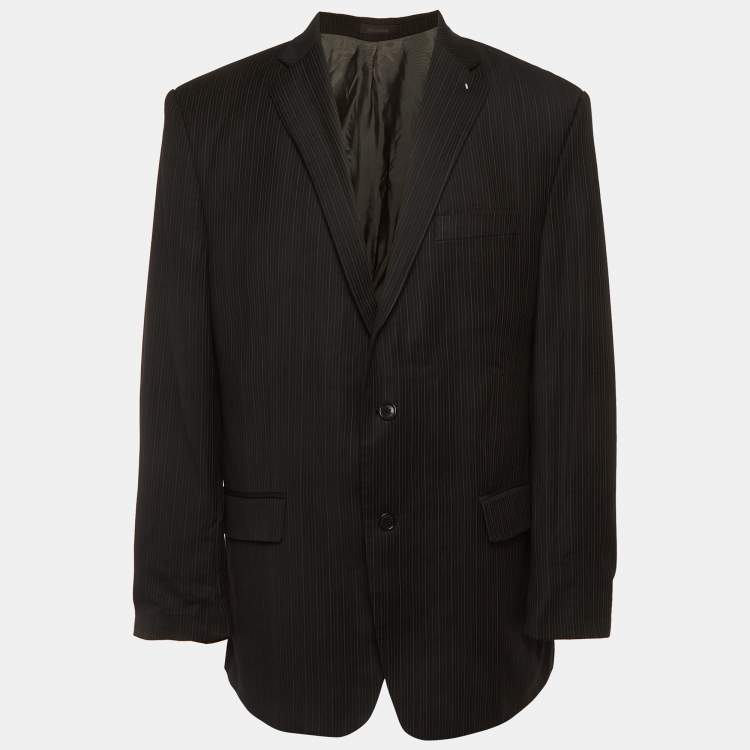 Pre Owned Calvin Klein Black Striped Wool Macy's Blazer XL