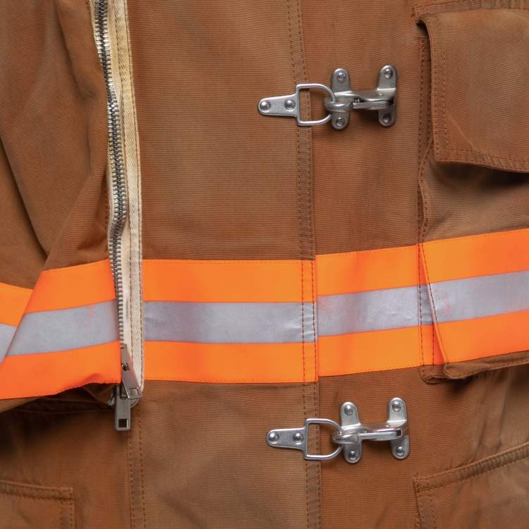 Pre Owned Calvin Klein Brown Distressed Cotton Fireman Reflective Jacket M