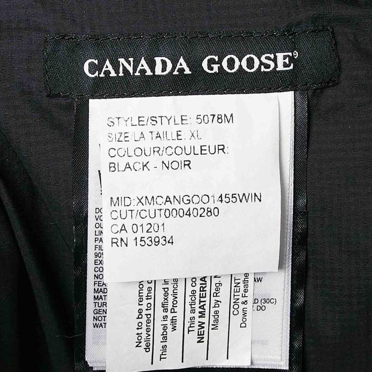 Pre Owned Canada Goose Black Nylon Hooded Down Jacket XL