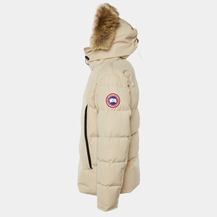 Pre Owned Canada Goose Light Beige Down Fur Trim Wyndham Parka L